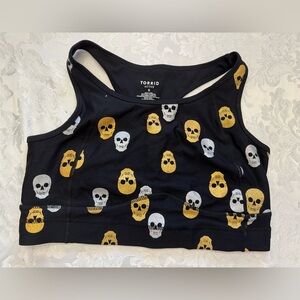 Torrid Active Size 0‎ Black Sports Bra Gold Silver Glitter Skulls Racer back
